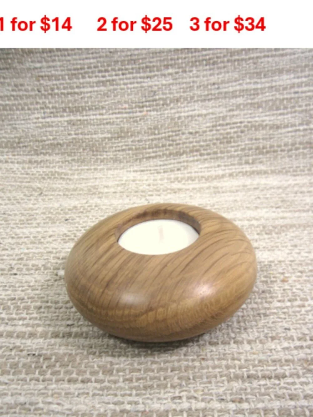 NEW Teak Wood Turned Tea Lite Candle Holder Contemporary MCM Round Light
